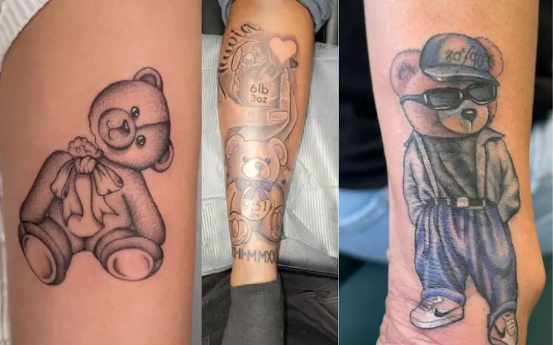 broken teddy bear tattoo