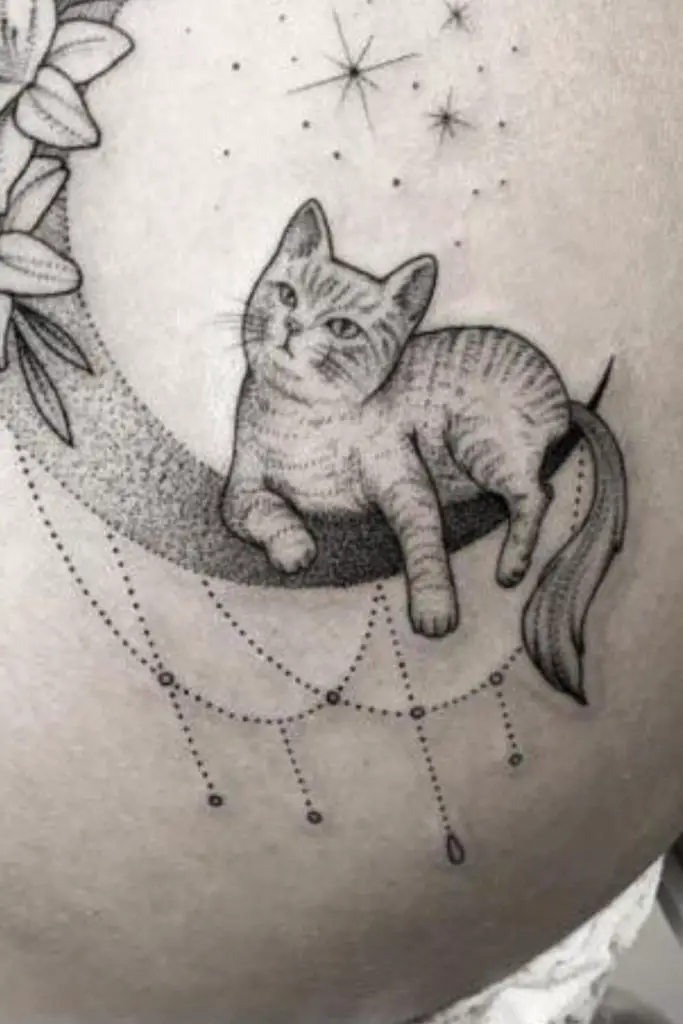  Cat and Moon Tattoos
