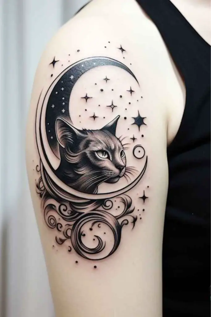  Cat and Moon Tattoos
