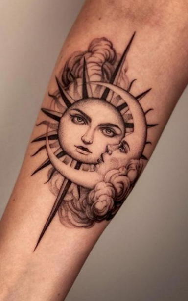 Split Moon and Sun Tattoo