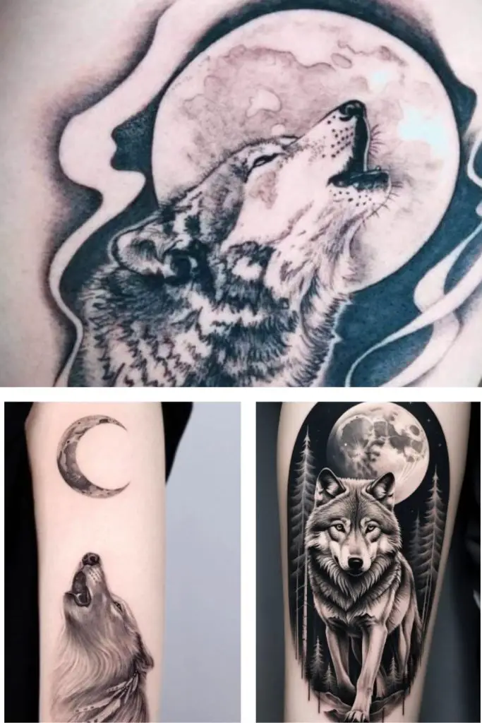 Wolf and Moon Tattoo